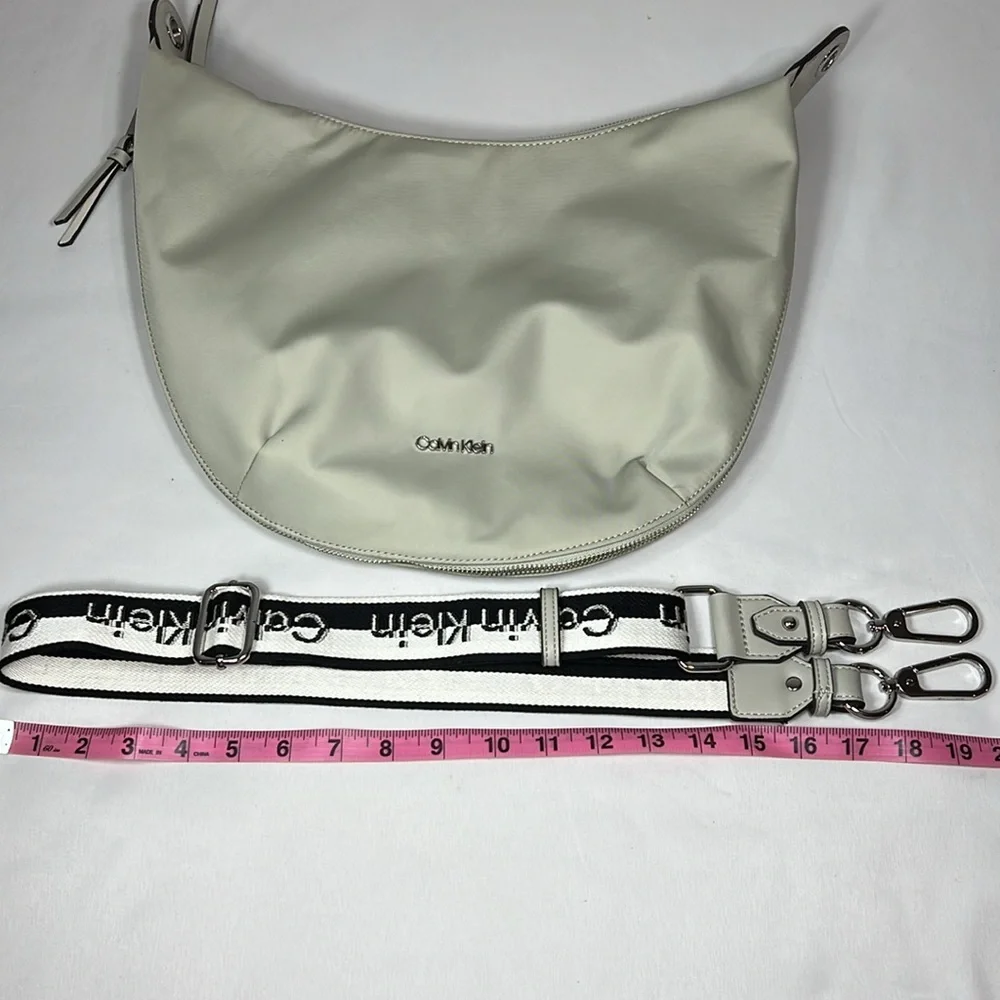 Calvin Klein Beige Canvas Crossbody Bag Purse w Guitar Strap - Picture 9 of 9
